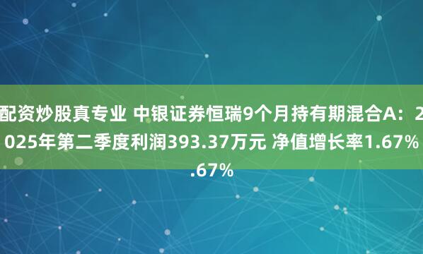 配资炒股真专业 中银证券恒瑞9个月持有期混合A:2025年第二季度利润393.37万元 净值增长率1.67%