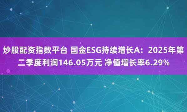 炒股配资指数平台 国金ESG持续增长A：2025年第二季度利润146.05万元 净值增长率6.29%