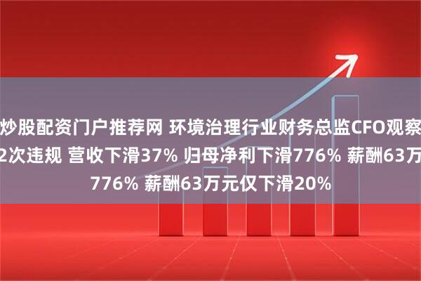 炒股配资门户推荐网 环境治理行业财务总监CFO观察：科净源赵雷2次违规 营收下滑37% 归母净利下滑776% 薪酬63万元仅下滑20%